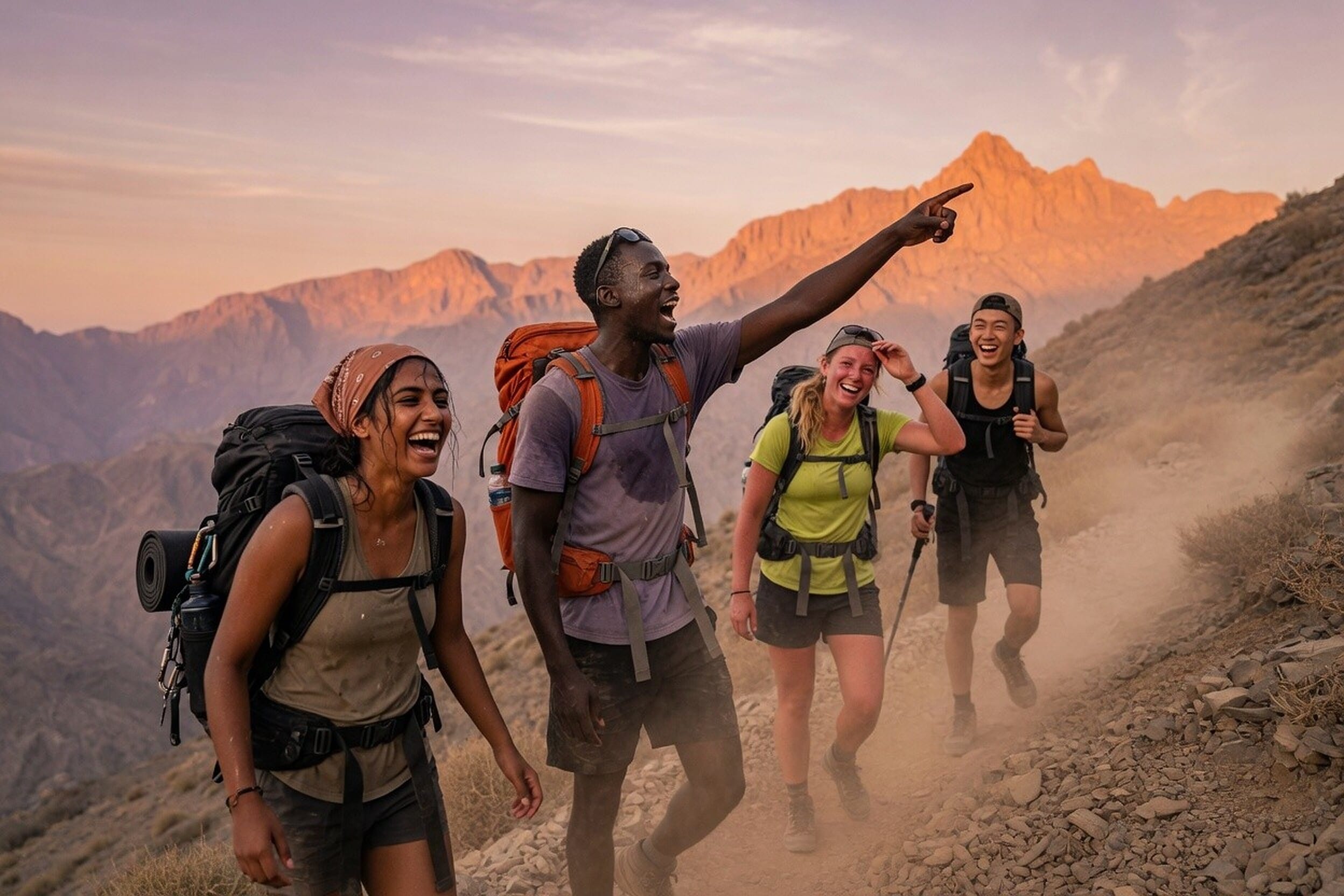 Friends on a weekend mountain hike